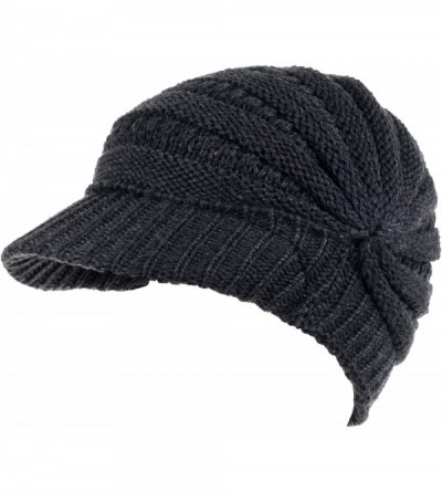 Skullies & Beanies Fashion Futuristic Style Look Knitted Beanie Hat with Visor for Women - Grey - C111B4N61R5 $8.52