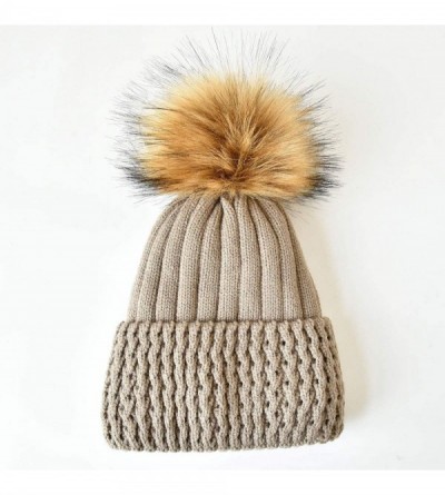 Skullies & Beanies Winter Hats for Women Fur Pom Pom Hats Knitted Cuff Bobble Beanie Warm Wool Ski Cap - C918AZQUDXC $11.81