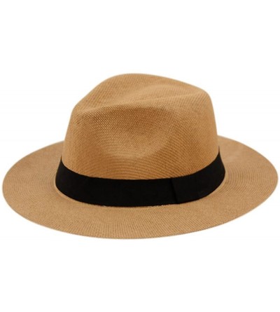 Sun Hats Wide Brim Paper Straw Fedora- Classic C Crown Panama Sun Hat (1 Size Fits Most) - Brown - C618EQUKKM2 $16.78