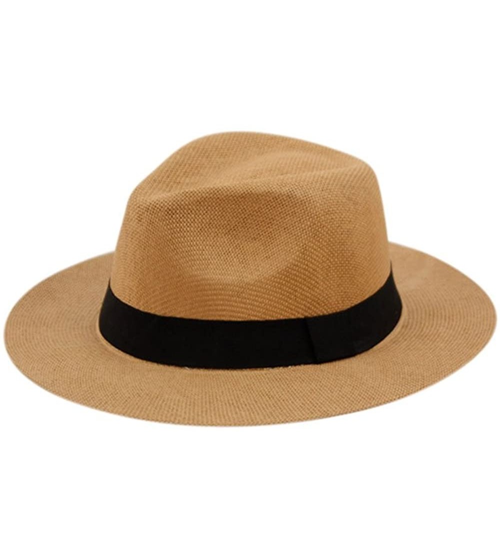 Sun Hats Wide Brim Paper Straw Fedora- Classic C Crown Panama Sun Hat (1 Size Fits Most) - Brown - C618EQUKKM2 $16.78