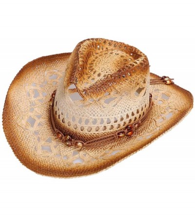 Cowboy Hats Men/Women's Western Cowboy Straw Hat with Shapeable Brim - Brown - C312E3XQS7P $44.73