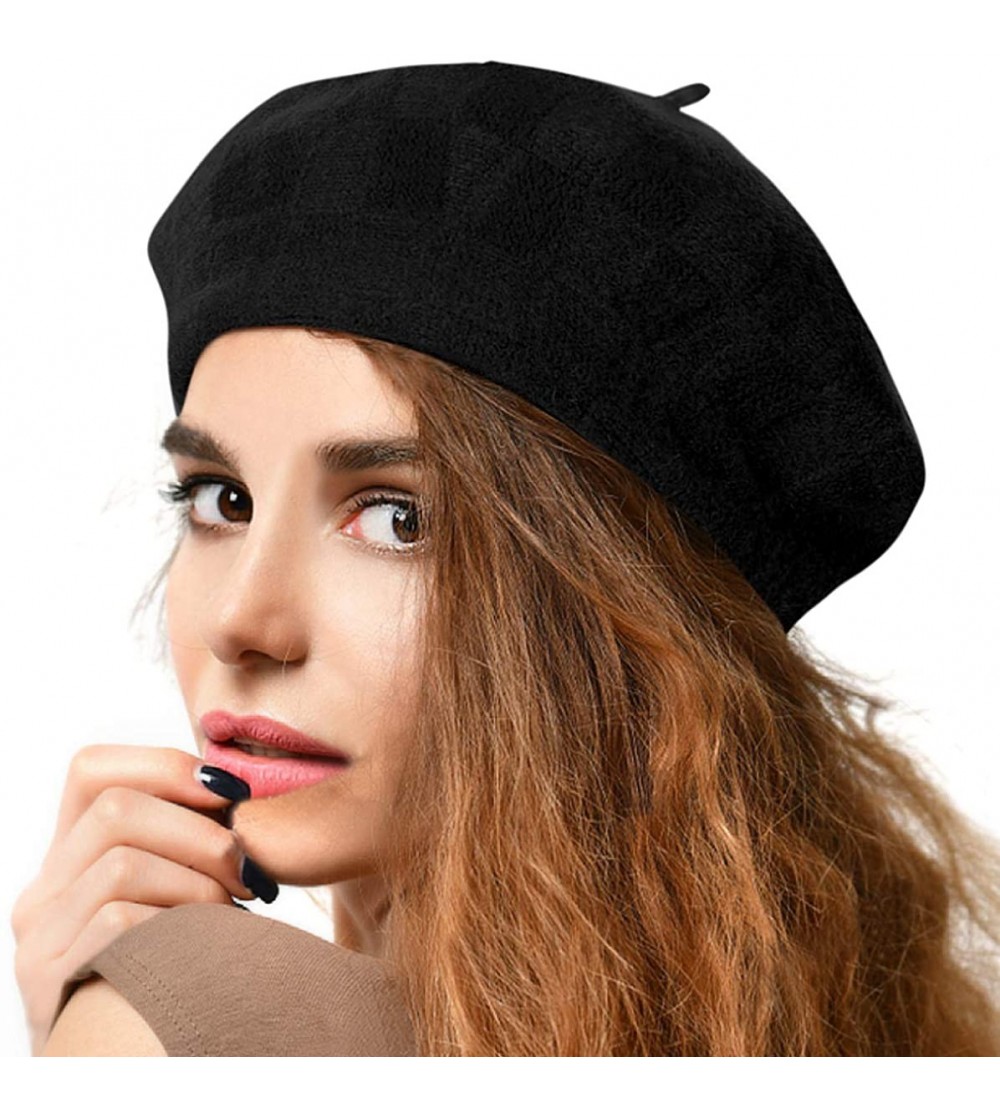 Berets Knit Berets for Women Winter Chic Skull Caps Slouchy Beanie Hat - Br016-black - C518A0MH0K7 $15.41