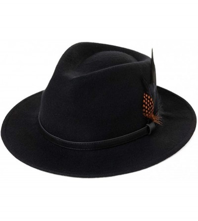 Fedoras Womens 100% Wool Felt Fedora Hat Wide Brim Floppy/Porkpie/Trilby Style - 00780black56-57cm - CS18AKKWC58 $18.89