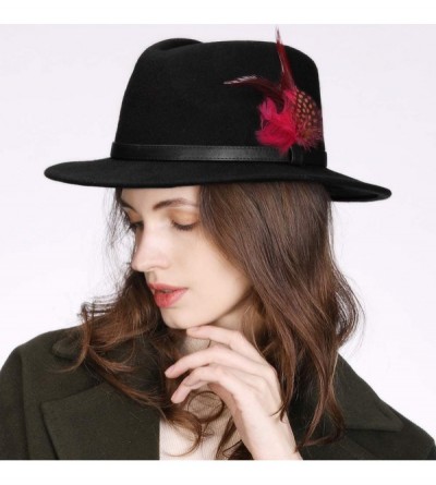 Fedoras Womens 100% Wool Felt Fedora Hat Wide Brim Floppy/Porkpie/Trilby Style - 00780black56-57cm - CS18AKKWC58 $18.89