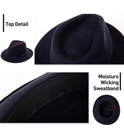 Fedoras Womens 100% Wool Felt Fedora Hat Wide Brim Floppy/Porkpie/Trilby Style - 00780black56-57cm - CS18AKKWC58 $18.89