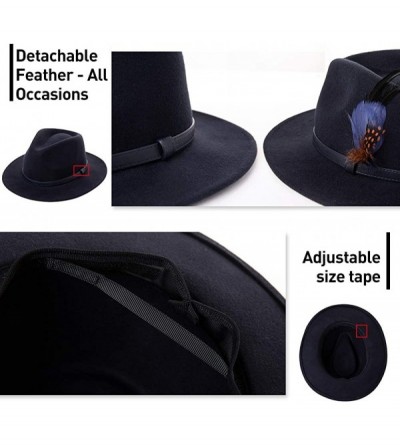 Fedoras Womens 100% Wool Felt Fedora Hat Wide Brim Floppy/Porkpie/Trilby Style - 00780black56-57cm - CS18AKKWC58 $18.89