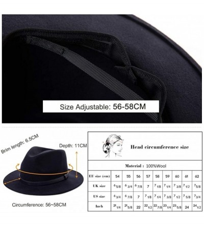 Fedoras Womens 100% Wool Felt Fedora Hat Wide Brim Floppy/Porkpie/Trilby Style - 00780black56-57cm - CS18AKKWC58 $18.89