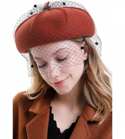 Berets Women's French Artist Wool Beret Flat Cap Winter - Orange - Mesh - C8192MXQNHI $13.43