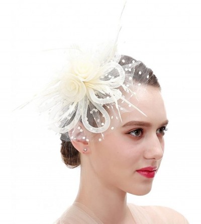 Headbands Feather Fascinators Headband and Clip for Women Tea Party Bridal Cocktai - Ivory - CE1868DQTT0 $27.34