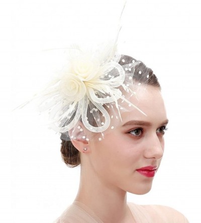 Headbands Feather Fascinators Headband and Clip for Women Tea Party Bridal Cocktai - Ivory - CE1868DQTT0 $12.72