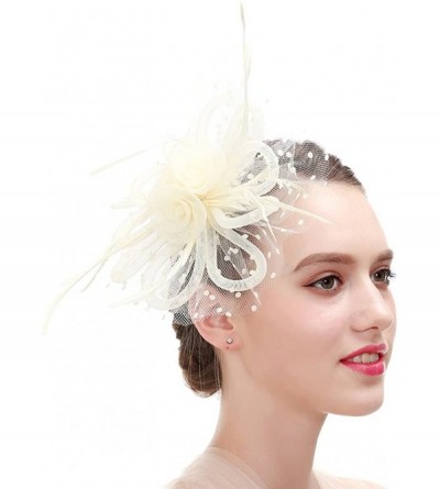 Headbands Feather Fascinators Headband and Clip for Women Tea Party Bridal Cocktai - Ivory - CE1868DQTT0 $12.72