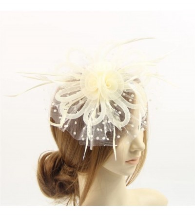 Headbands Feather Fascinators Headband and Clip for Women Tea Party Bridal Cocktai - Ivory - CE1868DQTT0 $12.72