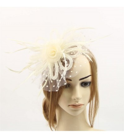 Headbands Feather Fascinators Headband and Clip for Women Tea Party Bridal Cocktai - Ivory - CE1868DQTT0 $12.72