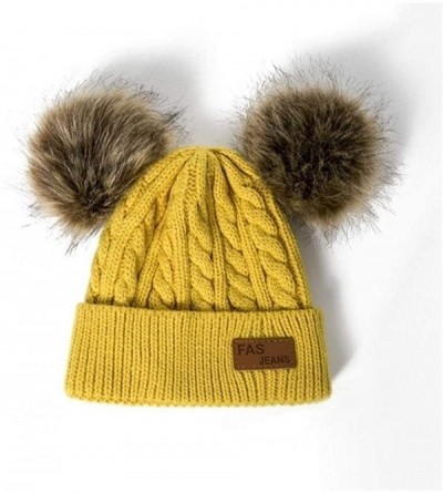 Skullies & Beanies Girls Boys Knit Cap Warm Fur Ball Baby Winter Knit Hat Children Beanie Hats & Caps - Yellow - C21930UDHTW ...