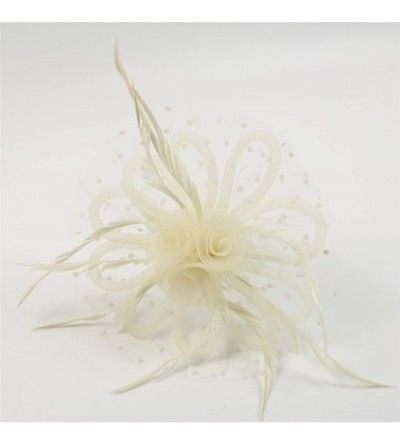 Headbands Feather Fascinators Headband and Clip for Women Tea Party Bridal Cocktai - Ivory - CE1868DQTT0 $12.72