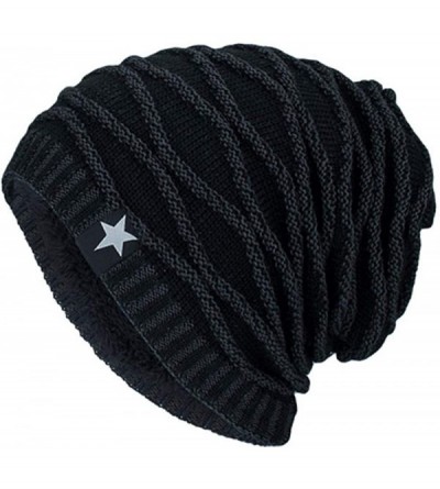 Skullies & Beanies Unisex Mens/Womens Winter Warm Plush Lined Knit hat Beanie Hat Cap - B-black - CF1935SASIC $15.12