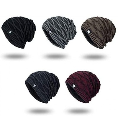 Skullies & Beanies Unisex Mens/Womens Winter Warm Plush Lined Knit hat Beanie Hat Cap - B-black - CF1935SASIC $15.12