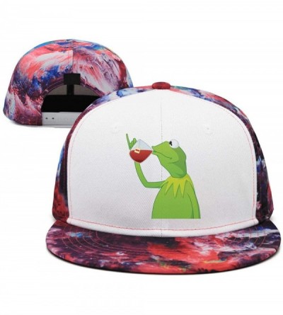 Baseball Caps Kermit The Frog"Sipping Tea" Adjustable Red Strapback Cap - Afunny-green-frog-sipping-tea-26 - CH18ICRADRM $19.29