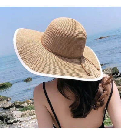 Sun Hats Women's Foldable Wide-Brimmed Beach Hat Summer Sun Beach Hat - Brown White - CP18N9G64H9 $18.77