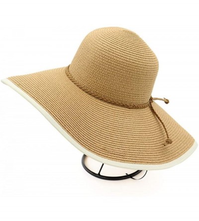 Sun Hats Women's Foldable Wide-Brimmed Beach Hat Summer Sun Beach Hat - Brown White - CP18N9G64H9 $18.77