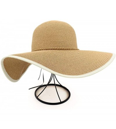 Sun Hats Women's Foldable Wide-Brimmed Beach Hat Summer Sun Beach Hat - Brown White - CP18N9G64H9 $18.77