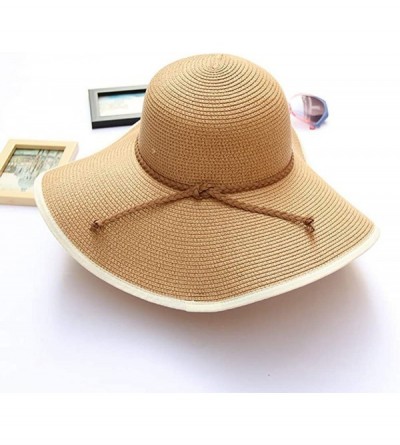 Sun Hats Women's Foldable Wide-Brimmed Beach Hat Summer Sun Beach Hat - Brown White - CP18N9G64H9 $18.77