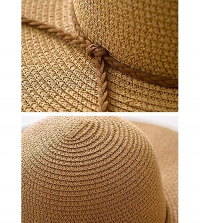 Sun Hats Women's Foldable Wide-Brimmed Beach Hat Summer Sun Beach Hat - Brown White - CP18N9G64H9 $18.77