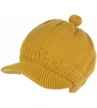 Skullies & Beanies Womens Winter Visor Cap Beanie Hat Wool Blend Lined Crochet Decoration - Mustard Lines - C718WGRL70M $21.32