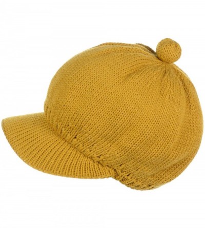 Skullies & Beanies Womens Winter Visor Cap Beanie Hat Wool Blend Lined Crochet Decoration - Mustard Lines - C718WGRL70M $21.32