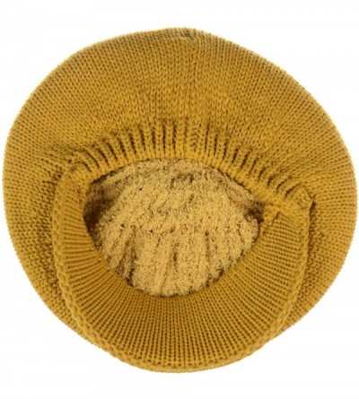 Skullies & Beanies Womens Winter Visor Cap Beanie Hat Wool Blend Lined Crochet Decoration - Mustard Lines - C718WGRL70M $21.32