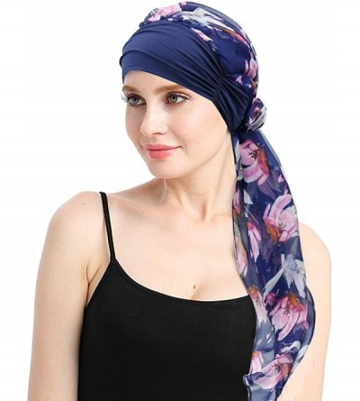 Skullies & Beanies Chemo Headwear Headwrap Scarf Cancer Caps Gifts for Hair Loss Women - Navy Pink Flower - CW18D3RRL7I $20.31