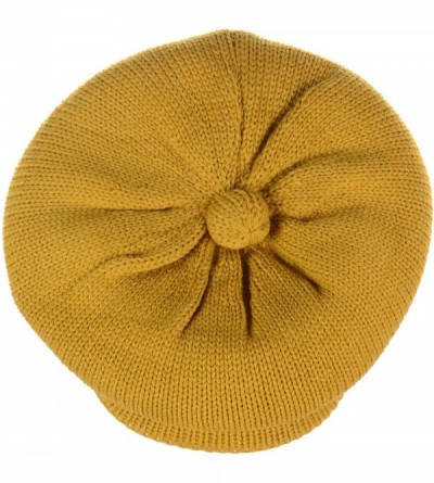Skullies & Beanies Womens Winter Visor Cap Beanie Hat Wool Blend Lined Crochet Decoration - Mustard Lines - C718WGRL70M $21.32