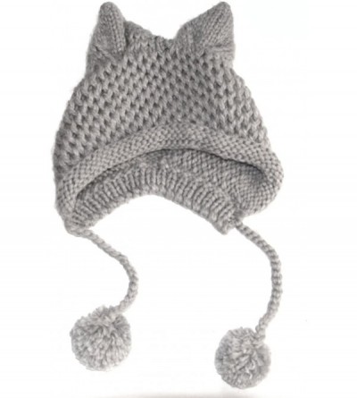 Skullies & Beanies Women's Hat Cat Ear Crochet Braided Knit Caps Warm Snowboarding Winter - Grey - CL12O6EXF2L $20.49