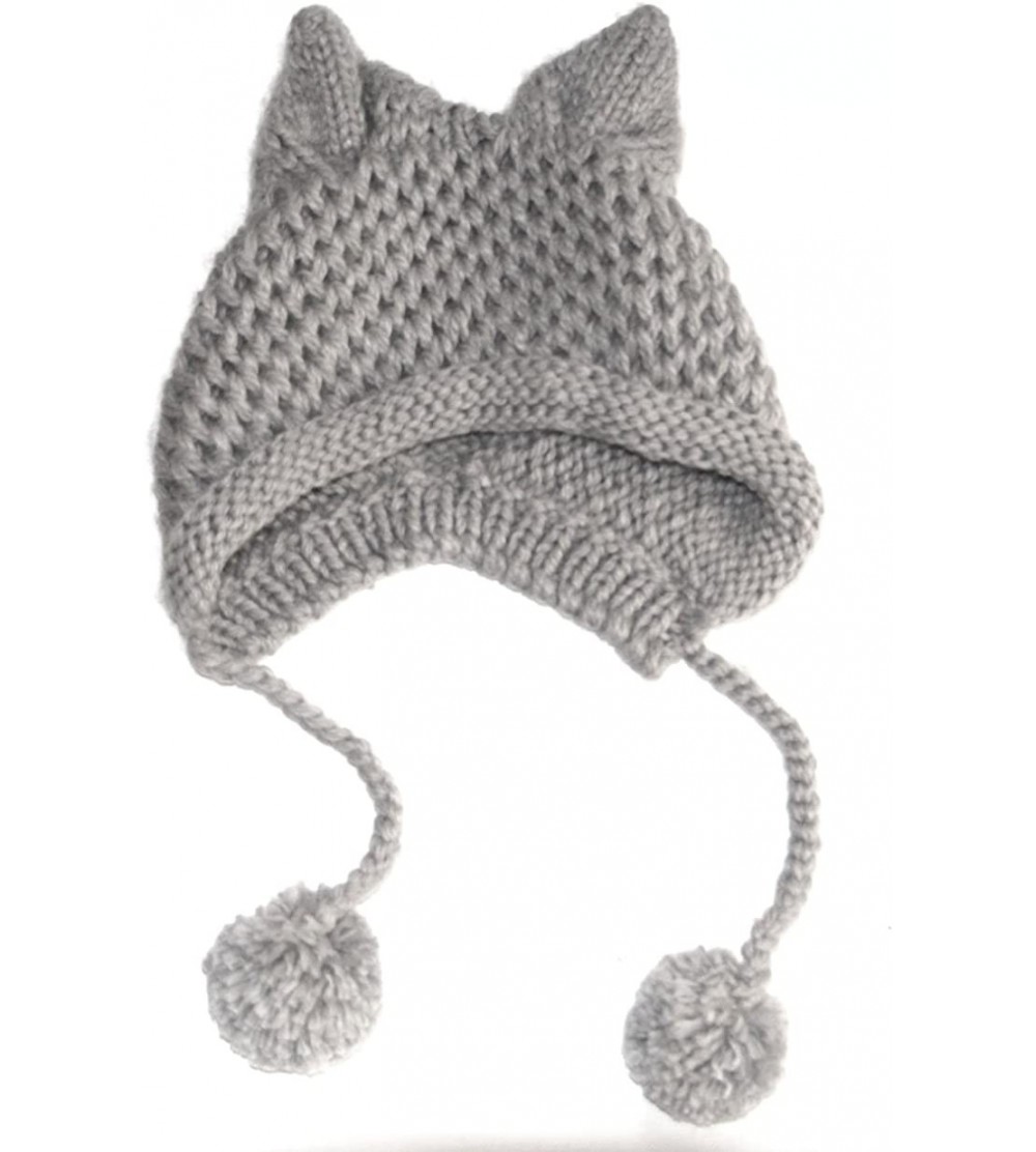 Skullies & Beanies Women's Hat Cat Ear Crochet Braided Knit Caps Warm Snowboarding Winter - Grey - CL12O6EXF2L $11.05