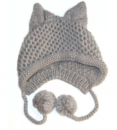 Skullies & Beanies Women's Hat Cat Ear Crochet Braided Knit Caps Warm Snowboarding Winter - Grey - CL12O6EXF2L $11.05