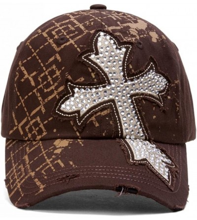 Newsboy Caps Beaded Cross Distressed Adjustable Baseball Cap - Brown - CW11O3DUYCB $14.28