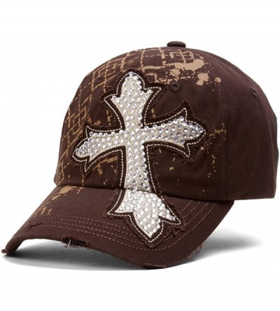 Newsboy Caps Beaded Cross Distressed Adjustable Baseball Cap - Brown - CW11O3DUYCB $14.28