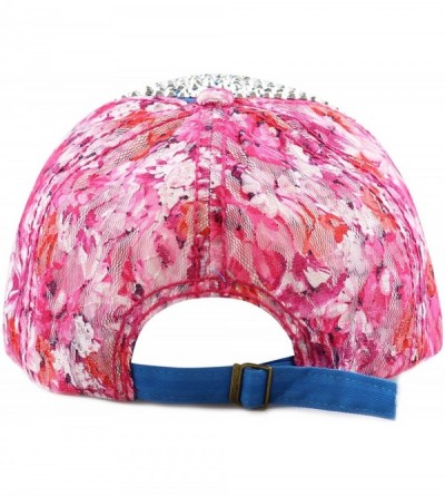 Baseball Caps New York Crystal Studded Bling Floral Baseball Cap - Fuchsia - CG125ET99D7 $15.32