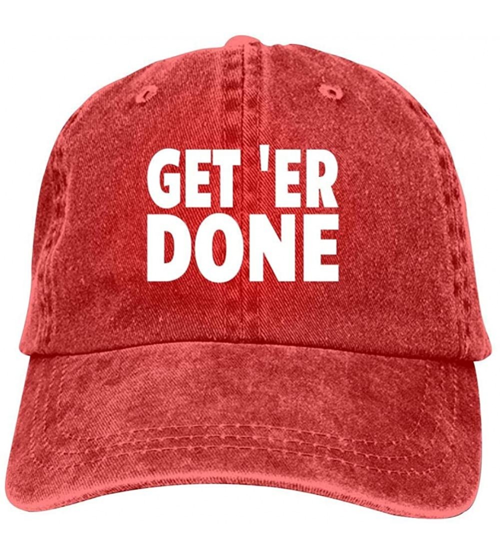 Baseball Caps Get Er Done Unisex Vintage Adjustable Cotton Baseball Cap Denim Dad Hat Cowboy Hat - Red - CV18NY9SDKK $12.48