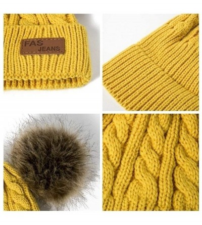 Skullies & Beanies Girls Boys Knit Cap Warm Fur Ball Baby Winter Knit Hat Children Beanie Hats & Caps - Yellow - C21930UDHTW ...