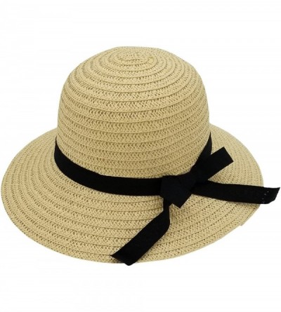 Sun Hats Sun Hats for Women- Woven Floppy Beach Woven Summer Spring Straw Hat - Ribbon Bow - Tan - C718E666GZD $19.96