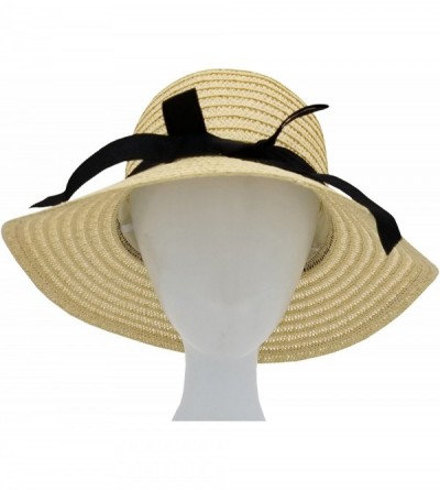 Sun Hats Sun Hats for Women- Woven Floppy Beach Woven Summer Spring Straw Hat - Ribbon Bow - Tan - C718E666GZD $19.96