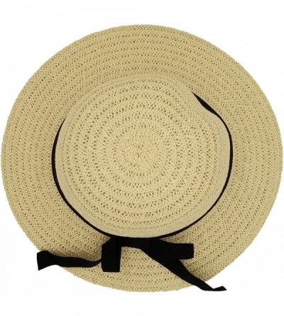 Sun Hats Sun Hats for Women- Woven Floppy Beach Woven Summer Spring Straw Hat - Ribbon Bow - Tan - C718E666GZD $19.96