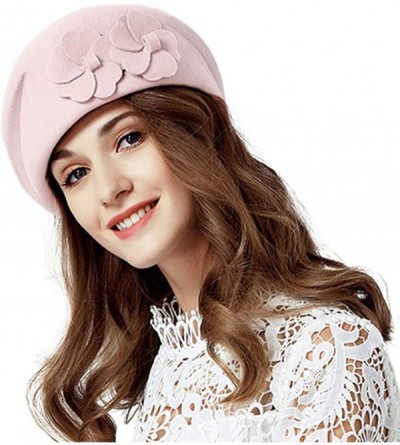 Berets Women Flower Pillbox Hat Autumn Winter Vintage Beanie Beret Cap - Pink - CW18NH5MRXO $23.39