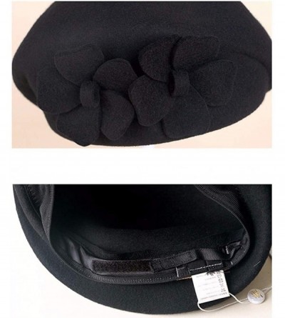 Berets Women Flower Pillbox Hat Autumn Winter Vintage Beanie Beret Cap - Pink - CW18NH5MRXO $23.39