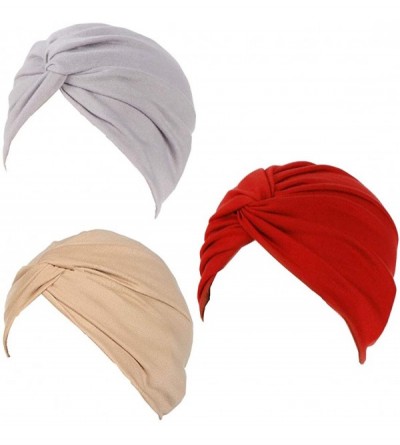Skullies & Beanies 3Pack Womens Chemo Hat Beanie Turban Headwear for Cancer Patients - Gray Khaki Red - CR198AZ8IAN $15.68