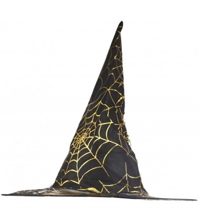 Sun Hats Pumpkin Halloween Printed Mesh 14" Cone Witch Hat - Black and Gold - CQ12LV0PVUD $12.38