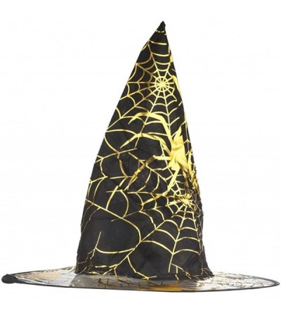 Sun Hats Pumpkin Halloween Printed Mesh 14" Cone Witch Hat - Black and Gold - CQ12LV0PVUD $12.38