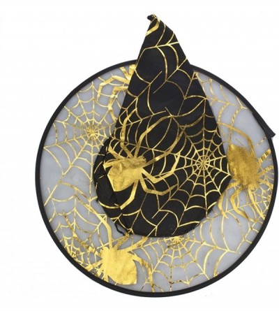 Sun Hats Pumpkin Halloween Printed Mesh 14" Cone Witch Hat - Black and Gold - CQ12LV0PVUD $12.38