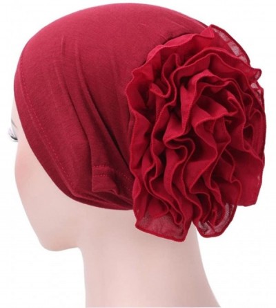 Skullies & Beanies Women Flower Muslim Ruffle Cancer Chemo Hat Beanie Turban Head Wrap Cap - Wine - CE187A6GYZS $9.90